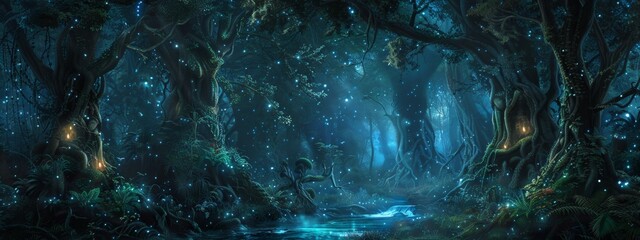 Enchanted Shadows: Mystical Forest in 4K. Dark Magic and Fantasy Background.