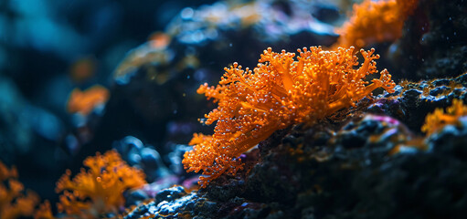 Wall Mural - Orange coral in the aquarium. Underwater world.