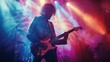 © Nawarit - An electric guitarist performing a solo on stage with vibrant stage lights casting dramatic shadows, blacklight effect