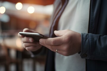 A man in a suit holds a mobile phone in his hand. Businessman with a smartphone in his hands, close-up.
