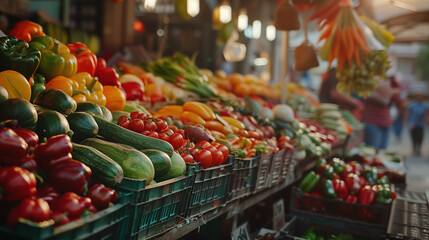 fruit and vegetable stall at a local market