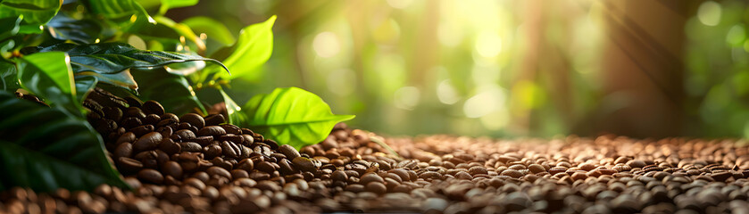 Photo realistic Coffee and sustainability concept: High res image of eco friendly coffee industry practices on glossy backdrop