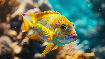 close up of a colorful tropical fish in the ocean, oceanic life scene, fish in underwater, underwater life