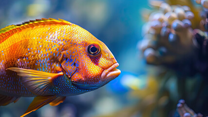 close up of a colorful tropical fish in the ocean, oceanic life scene, fish in underwater, underwater life