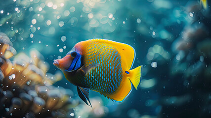 close up of a colorful tropical fish in the ocean, oceanic life scene, fish in underwater, underwater life