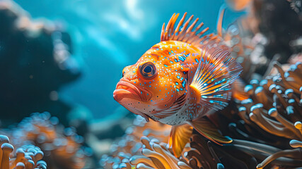 close up of a colorful tropical fish in the ocean, oceanic life scene, fish in underwater, underwater life