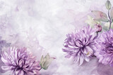 painting watercolor flower background illustration floral nature. Purple chrysanthemum flower background for greeting cards weddings or birthdays. Copy space