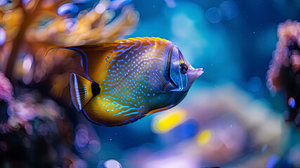 close up of a colorful tropical fish in the ocean, oceanic life scene, fish in underwater, underwater life