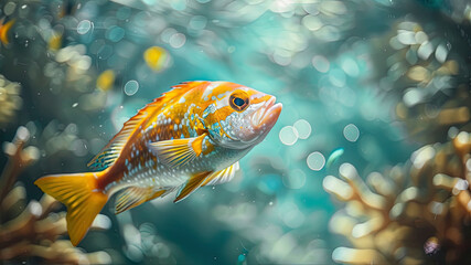 close up of a colorful tropical fish in the ocean, oceanic life scene, fish in underwater, underwater life