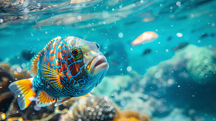Poster - close up of a colorful tropical fish in the ocean, oceanic life scene, fish in underwater, underwater life