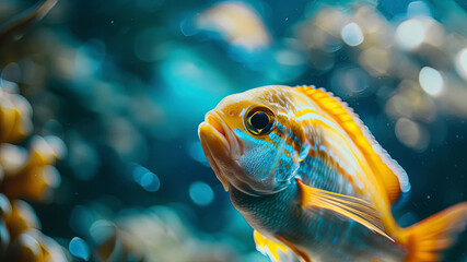 Poster - close up of a colorful tropical fish in the ocean, oceanic life scene, fish in underwater, underwater life