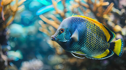 Sticker - close up of a colorful tropical fish in the ocean, oceanic life scene, fish in underwater, underwater life