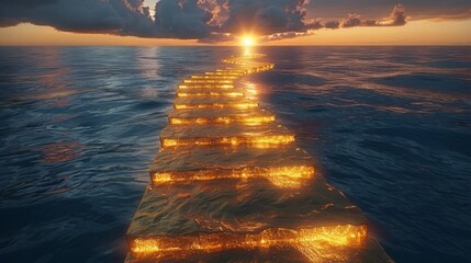 Wall Mural - Gold bars forming a pathway leading to the horizon, conceptual, minimalist