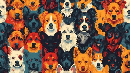 Wall Mural - The set of cute dogs modern includes different breeds, poses, and colors. Adorable funny pets on white background.