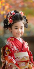 Wall Mural - Little Japanese girl in kimono