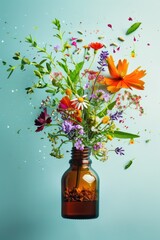 Wall Mural - medicinal herbs flowers jar. Selective focus