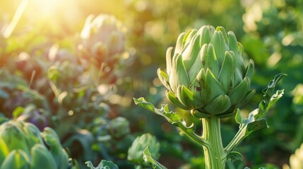 Wall Mural - artichoke growing close-up. Selective focus