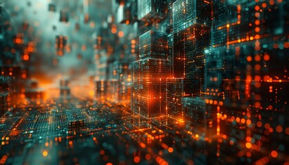 Wall Mural - a computer generated image of a cityscape with orange buildings and a blue sky by ai generated image