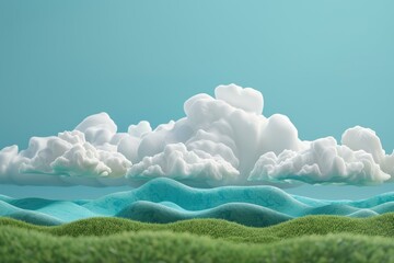 Wall Mural - Fluffy clouds over grassy hills