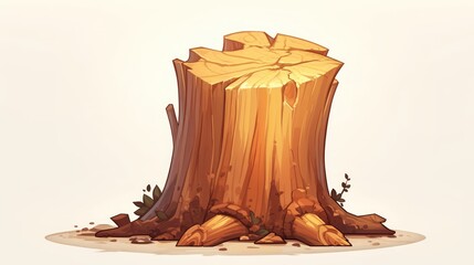 Poster - Icon depicting a wooden tree trunk Illustration of a cartoon wooden tree trunk icon in 2d format for web design isolated on a white background