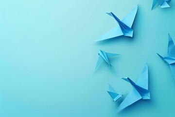 blue origami birds on blue background minimalist design banner illustration