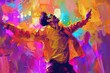 © Lucija - carefree rhythm stylish man dancing with joy at discotheque energetic lifestyle digital painting