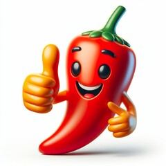Wall Mural - 3D Hot pepper emoji thumbs up on a white background