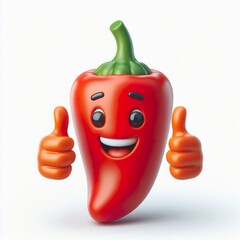 Wall Mural - 3D Hot pepper emoji thumbs up on a white background