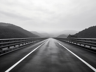 Wall Mural - The stark emptiness of a highway is captured in a classic black-and-white image