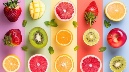 Wall Mural - A colorful fruit display with a variety of fruits including oranges