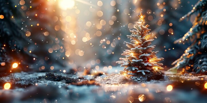 Snow-Covered Christmas Tree in Winter Wonderland
