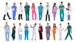 © Creative_Juice_Art - Set of smiling doctors, nurses, paramedics. Different male and female medic workers in uniform with stethoscopes. Flat cartoon vector illustration isolated on transparent background.