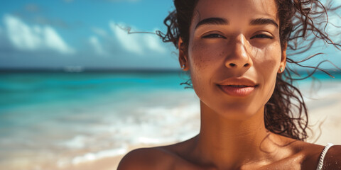 Wall Mural - portrait of a woman on the beach