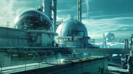 Wall Mural - An AI-managed nuclear reactor, with robotic maintenance and automated control systems, in a highly advanced, futuristic setting. --ar 16:9 --style raw Job ID: c1f8fac5-d7a7-422d-aca9-d26535a1325e