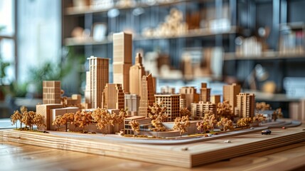 Wall Mural - architect's office which has cityscape models with construction products that It showcases cutting-edge design and materials.