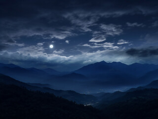 my camera captures the beauty of a super moon amidst cloudy mountain peaks