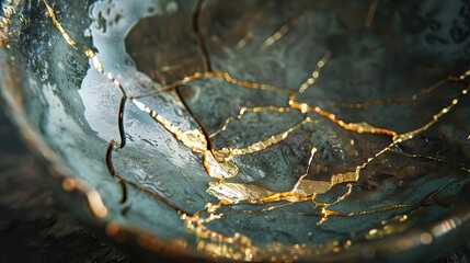 kintsukuroi japanese art of repairing broken pottery with gold embracing imperfection abstract photo