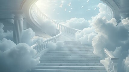 heaven in the clouds, a heavenly scene where soft, billowing clouds create a celestial backdrop, and
