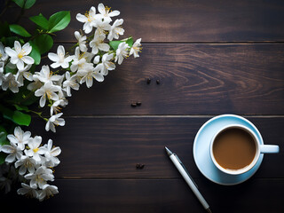 Wall Mural - Productive workspace keyboard, notebook, coffeea serene setup, conducive to focus