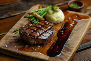 Wall Mural - Grilled Steak with Mashed Potatoes and Asparagus