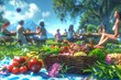 © Leo - Vibrant illustration of a multicultural picnic in a lush park, celebrating diversity and joyous community interactions