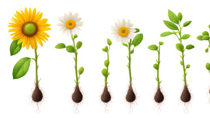 Sticker - the growth path of a plant, from the germinating seed to the fully bloomed yellow sunflower.