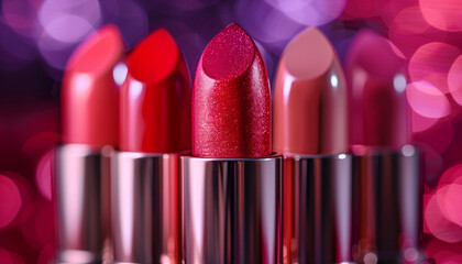 Dazzling assortment of lipsticks in a range of colors, highlighting a shimmering pink lipstick to celebrate the beauty and variety of makeup on national lipstick day