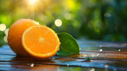 Wall Mural - Fresh oranges on wooden background. selective focus. Generative AI,