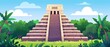 © ekkarat - Aztec pyramid in lush jungle setting flat design front view ancient civilization cartoon drawing analogous color scheme
