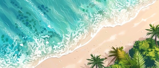 Wall Mural - Secluded beach with crystalclear water flat design top view secret paradise cartoon drawing vivid