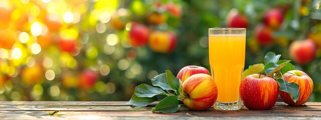 Wall Mural - Freshly squeezed apple juice. selective focus. food Generative AI,