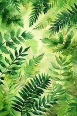 Wall Mural - A painting of green leaves and vines with a bright, lively color scheme. The painting evokes a sense of nature and growth, with the leaves and vines representing the beauty