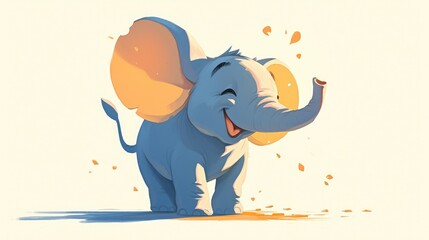 Poster - A whimsical cartoon elephant brimming with humor stands out against a crisp white backdrop