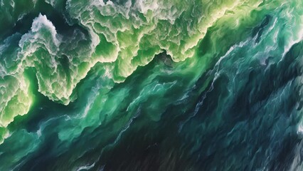 Wall Mural - from above the ocean resembles a giant canvas splattered with splotches of rich greens and blues. up
